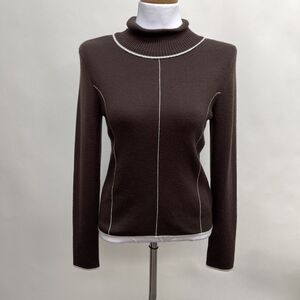Kasper Women's Turtleneck Sweater Medium Brown Ivory White Long Sleeve